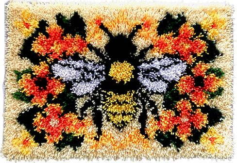 KitsMaster Buzzing Blooms" Latch Hook Kit – Bee & Flowers Design, Pre-Printed Canvas with Color-Coded Yarn, DIY Rug Making Kit for Adults & Beginners, 23.6''x15.8'' (Bee & Blossoms) in Saudi Arabia
