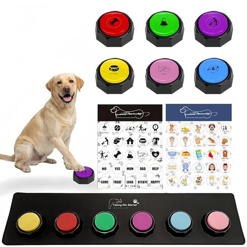 BOSKEY 6 Dog Buttons for Communication Pet Talking Buttons Starter Set Dog Speaking Buttons 50 Stickers Recordable Button One Waterproof mat in Saudi Arabia