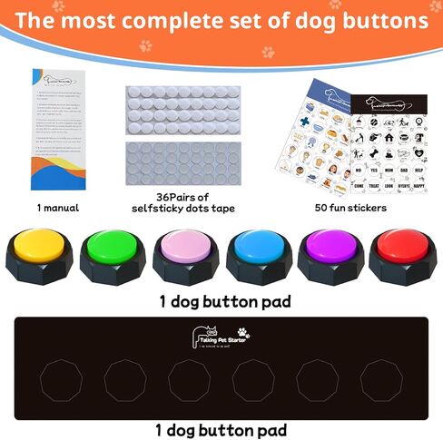 BOSKEY 6 Dog Buttons for Communication Pet Talking Buttons Starter Set Dog Speaking Buttons 50 Stickers Recordable Button One Waterproof mat in Saudi Arabia