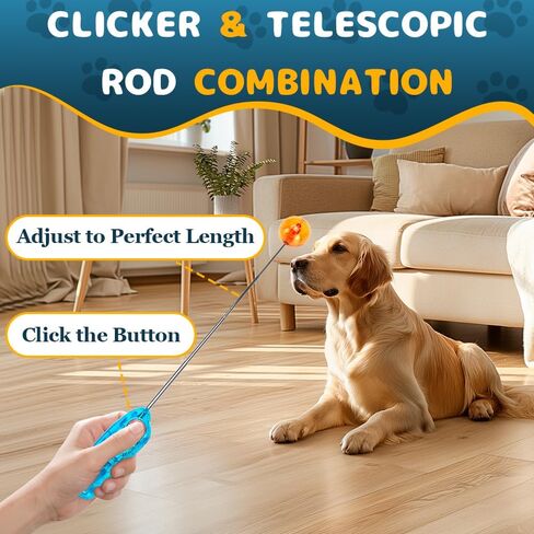 DuDuDog Dog Training Clicker for Training with Retractable Target Stick and Bright Ball, Clear Plastic Handle, Adjustable Length Trainer for Dogs, Puppies, Cats and Pets in Saudi Arabia
