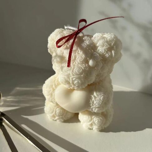 2 Pcs 3D Rose Bear Candle Molds, Wedding Bears with Bowtie and Heart, DIY Valentine's Day Mold for DIY Aromatherapy Candles Wax Plaster Polymer Clay Decoration(2.8in) in Saudi Arabia