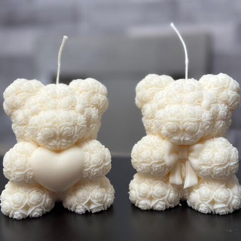 2 Pcs 3D Rose Bear Candle Molds, Wedding Bears with Bowtie and Heart, DIY Valentine's Day Mold for DIY Aromatherapy Candles Wax Plaster Polymer Clay Decoration(2.8in) in Saudi Arabia