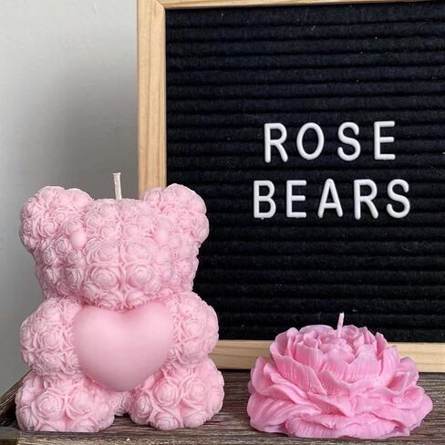 2 Pcs 3D Rose Bear Candle Molds, Wedding Bears with Bowtie and Heart, DIY Valentine's Day Mold for DIY Aromatherapy Candles Wax Plaster Polymer Clay Decoration(2.8in) in Saudi Arabia