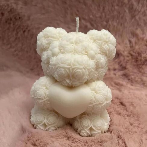 2 Pcs 3D Rose Bear Candle Molds, Wedding Bears with Bowtie and Heart, DIY Valentine's Day Mold for DIY Aromatherapy Candles Wax Plaster Polymer Clay Decoration(2.8in) in Saudi Arabia