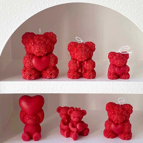 2 Pcs 3D Rose Bear Candle Molds, Wedding Bears with Bowtie and Heart, DIY Valentine's Day Mold for DIY Aromatherapy Candles Wax Plaster Polymer Clay Decoration(2.8in) in Saudi Arabia