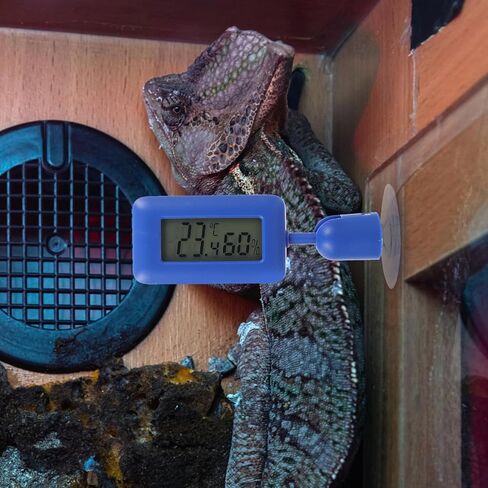 GARVALON Digital Reptile Thermometer with 360° Rotary Suction Cup, Mini Temperature and Humidity Meter for Bearded Dragon Tank and Terrarium Monitoring, Blue Glow Display for Home Use in Saudi Arabia