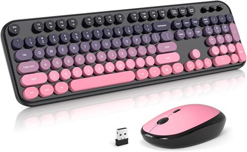 Wireless Keyboard and Mouse, Typewriter Full Size Keyboard with Number Pad and 2 in 1 USB Connected Mouse for Mac, Windows 7/8/10, Laptop, Desktop, PC, Computer (Purple) in Kuwait