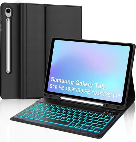 حافظة لوحة مفاتيح KVAGO لجهاز Samsung Galaxy Tab S10 Lite/ S10 FE /S9 FE 10.9 /S9 11 بوصة، لوحة مفاتيح بلوتوث قابلة للفصل بإضاءة خلفية 7 ألوان مع حامل قلم S، تنبيه/غفو تلقائي، أرجواني فاتح in Kuwait