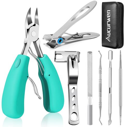 Toenail Clippers for Seniors Thick Toenails, Aucurwen Heavy Duty Toe Nail Clippers Adult Thick Nails Long Handle, Large Toenail Clippers for Thick Nails 7Pcs in Saudi Arabia