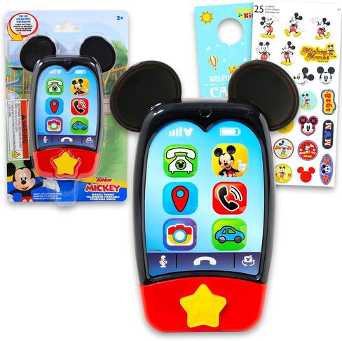 Mickey Mouse Toy Phone for Boys - Bundle with Disney Cell Phone Toy with Sound Buttons Plus Stickers, More | Mickey Mouse Phone for Toddler Boys in Saudi Arabia