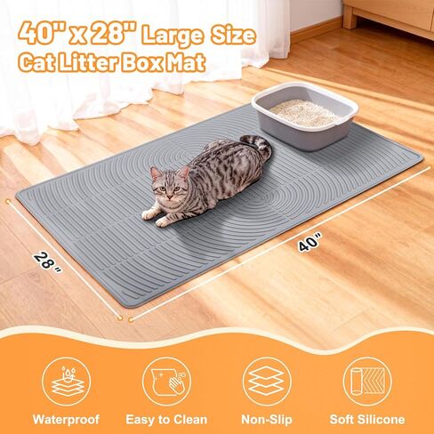 Cat Litter Mat Litter Trapping Mat, 40" x 28" Silicone Litter Box Mat Large, Non-Slip Cat Mat for Litter Boxs, Easy Clean Pet Food Mats for Floor Waterproof Silicone Cat Box Mat in Saudi Arabia