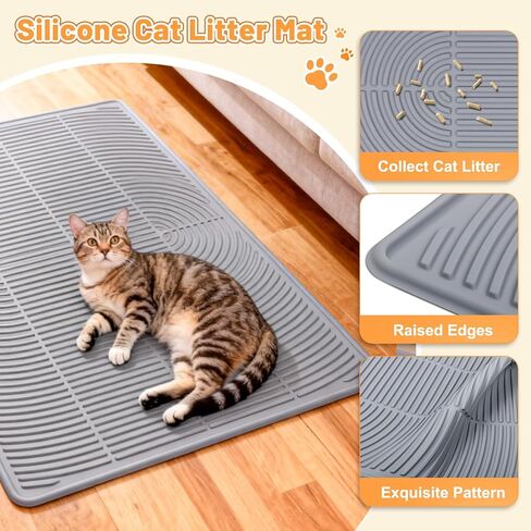 Cat Litter Mat Litter Trapping Mat, 40" x 28" Silicone Litter Box Mat Large, Non-Slip Cat Mat for Litter Boxs, Easy Clean Pet Food Mats for Floor Waterproof Silicone Cat Box Mat in Saudi Arabia