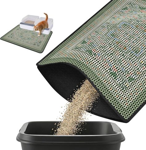 Bienbee Cat Litter Mat, 30"x24" Litter Mat Double Layer Litter Trapping Mat, Reduces Tracking and Keeps Floors Clean,Black Mushroom L in Kuwait