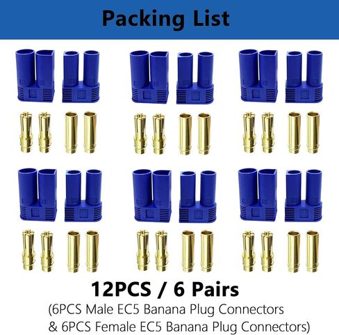 12PCS EC5 Connector Banana Plug Female Male 5.0mm Gold Bullet Connectors for RC Battery ESC Device Electric Motor in Saudi Arabia