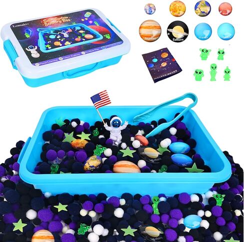 صندوق حسي للنظام الشمسي للأطفال الصغار، موضوع علمي مع 8 كواكب وخريطة نجوم، كرات بوم ناعمة بدون فوضى للتعلم في مرحلة ما قبل المدرسة، هدايا للأولاد والبنات من سن 3 4 5 6+ in Kuwait