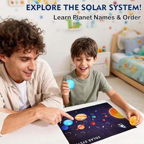 صندوق حسي للنظام الشمسي للأطفال الصغار، موضوع علمي مع 8 كواكب وخريطة نجوم، كرات بوم ناعمة بدون فوضى للتعلم في مرحلة ما قبل المدرسة، هدايا للأولاد والبنات من سن 3 4 5 6+ in Kuwait
