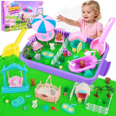 Mikiwon Pet Sensory Bin, Dog Sandbox Play Sand Art Kit with 1.1lbs Sand, Pet Care Sand Set, Sensory Play for Girls Boys Age 3+, Role Pretend Play Beach Toy for Kids Xmas Birthday Gifts in Saudi Arabia