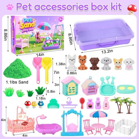 Mikiwon Pet Sensory Bin, Dog Sandbox Play Sand Art Kit with 1.1lbs Sand, Pet Care Sand Set, Sensory Play for Girls Boys Age 3+, Role Pretend Play Beach Toy for Kids Xmas Birthday Gifts in Saudi Arabia