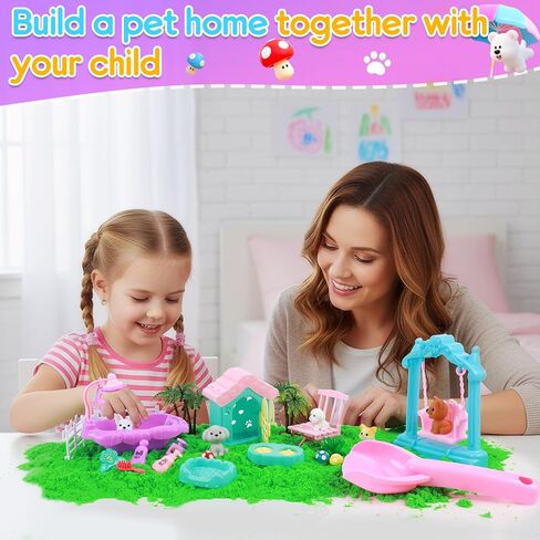 Mikiwon Pet Sensory Bin, Dog Sandbox Play Sand Art Kit with 1.1lbs Sand, Pet Care Sand Set, Sensory Play for Girls Boys Age 3+, Role Pretend Play Beach Toy for Kids Xmas Birthday Gifts in Saudi Arabia