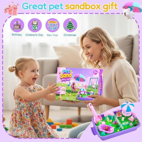 Mikiwon Pet Sensory Bin, Dog Sandbox Play Sand Art Kit with 1.1lbs Sand, Pet Care Sand Set, Sensory Play for Girls Boys Age 3+, Role Pretend Play Beach Toy for Kids Xmas Birthday Gifts in Saudi Arabia