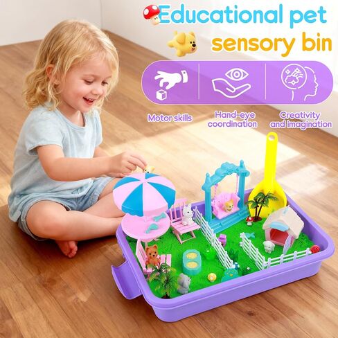 Mikiwon Pet Sensory Bin, Dog Sandbox Play Sand Art Kit with 1.1lbs Sand, Pet Care Sand Set, Sensory Play for Girls Boys Age 3+, Role Pretend Play Beach Toy for Kids Xmas Birthday Gifts in Saudi Arabia