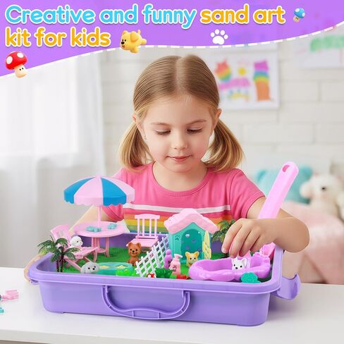 Mikiwon Pet Sensory Bin, Dog Sandbox Play Sand Art Kit with 1.1lbs Sand, Pet Care Sand Set, Sensory Play for Girls Boys Age 3+, Role Pretend Play Beach Toy for Kids Xmas Birthday Gifts in Saudi Arabia