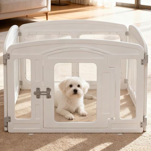 Clear Acrylic Dog Playpen Indoor, Height 24 inch, 4 Panels for Small and Puppy Dogs, White in Saudi Arabia