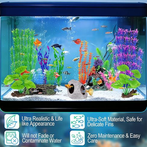 MyLifeUNIT Fish Tank Decor, Silk Aquarium Plants and Hideaway Rock Cave Decor for Betta Fish Tank Accessories, Goldfish, Turtle Tank Decorations in Saudi Arabia