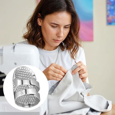 2 PCS Metal Sewing Thimble, Adjustable Ring Thimble for Finger Protector, Sewing Thimbles for Hand Embroidery, 2 Sizes in Saudi Arabia