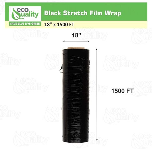 [3 Pack] - 18"x1500 FT Black Stretch Film Wrap - 80 Gauge Thick - Packing Wrap, Stretch Moving, Industrial Strength, Pallet Shrink Film, Great for Boxes, Moving, Furniture, Pallets by EcoQuality in Saudi Arabia