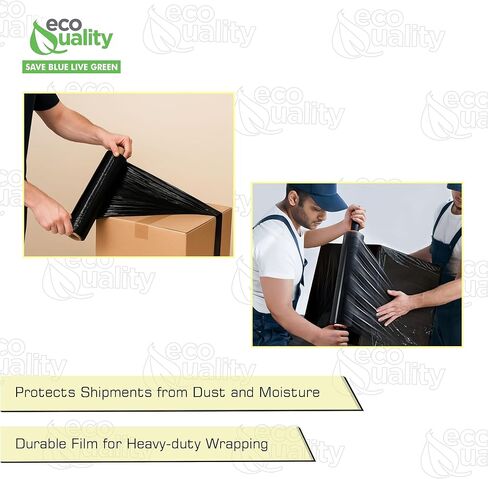 [3 Pack] - 18"x1500 FT Black Stretch Film Wrap - 80 Gauge Thick - Packing Wrap, Stretch Moving, Industrial Strength, Pallet Shrink Film, Great for Boxes, Moving, Furniture, Pallets by EcoQuality in Saudi Arabia
