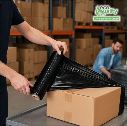 [3 Pack] - 18"x1500 FT Black Stretch Film Wrap - 80 Gauge Thick - Packing Wrap, Stretch Moving, Industrial Strength, Pallet Shrink Film, Great for Boxes, Moving, Furniture, Pallets by EcoQuality in Saudi Arabia
