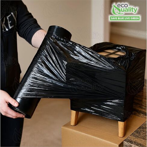 [3 Pack] - 18"x1500 FT Black Stretch Film Wrap - 80 Gauge Thick - Packing Wrap, Stretch Moving, Industrial Strength, Pallet Shrink Film, Great for Boxes, Moving, Furniture, Pallets by EcoQuality in Saudi Arabia