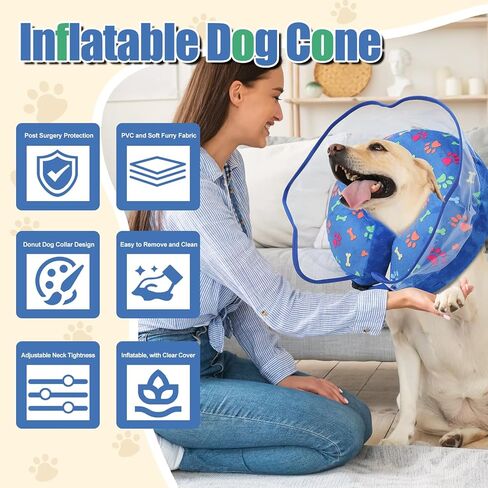 Dog Cone, Inflatable Dog Cone for Small, Medium, and Large Dogs, Soft Cone for Dogs After Surgery with Adjustable Buckle, Adjustable Soft Recovery Collar with Detachable Cove in Saudi Arabia