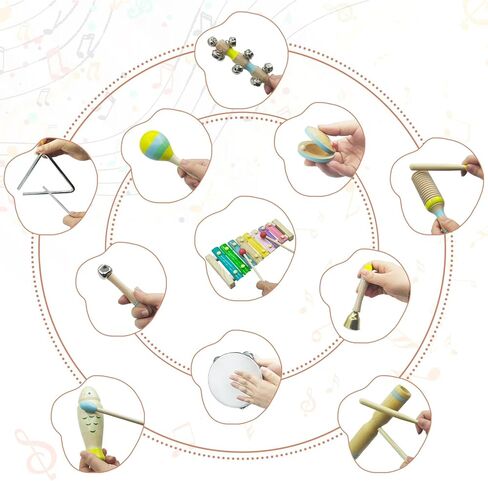 15Pcs Musical Toys for Toddlers 1-3, Baby Musical Instruments Set, Wooden Montessori Toys Percussion, Birthday Gifts for 1 2 3 Year Old Kids Boy Girls in Saudi Arabia