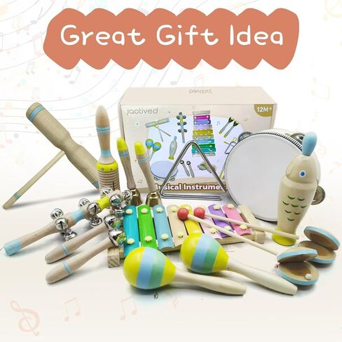 15Pcs Musical Toys for Toddlers 1-3, Baby Musical Instruments Set, Wooden Montessori Toys Percussion, Birthday Gifts for 1 2 3 Year Old Kids Boy Girls in Saudi Arabia