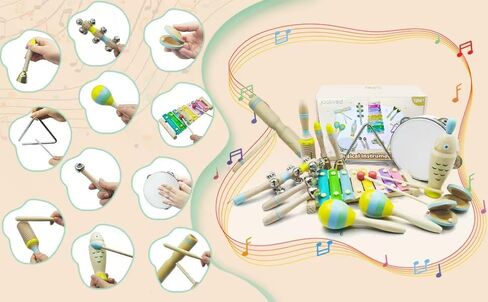 15Pcs Musical Toys for Toddlers 1-3, Baby Musical Instruments Set, Wooden Montessori Toys Percussion, Birthday Gifts for 1 2 3 Year Old Kids Boy Girls in Saudi Arabia