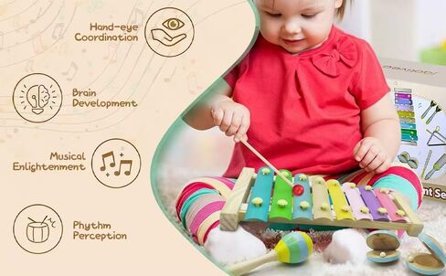 15Pcs Musical Toys for Toddlers 1-3, Baby Musical Instruments Set, Wooden Montessori Toys Percussion, Birthday Gifts for 1 2 3 Year Old Kids Boy Girls in Saudi Arabia