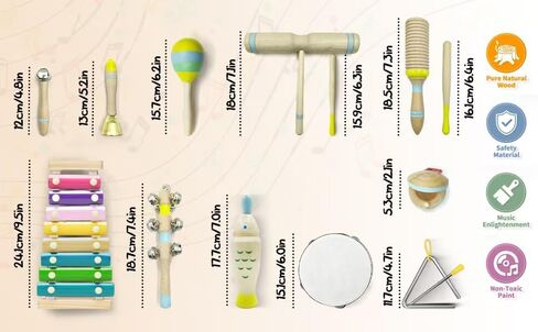 15Pcs Musical Toys for Toddlers 1-3, Baby Musical Instruments Set, Wooden Montessori Toys Percussion, Birthday Gifts for 1 2 3 Year Old Kids Boy Girls in Saudi Arabia