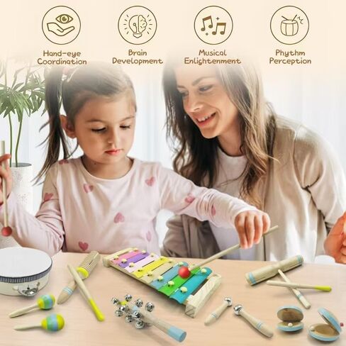15Pcs Musical Toys for Toddlers 1-3, Baby Musical Instruments Set, Wooden Montessori Toys Percussion, Birthday Gifts for 1 2 3 Year Old Kids Boy Girls in Saudi Arabia