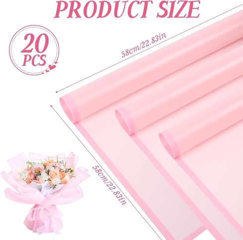 CCINEE 20 Sheets Pink Flower Wrapping Paper,Waterproof Fresh Flower Packing Material Florist Bouquet Supplies DIY Craft Gift Packing in Saudi Arabia