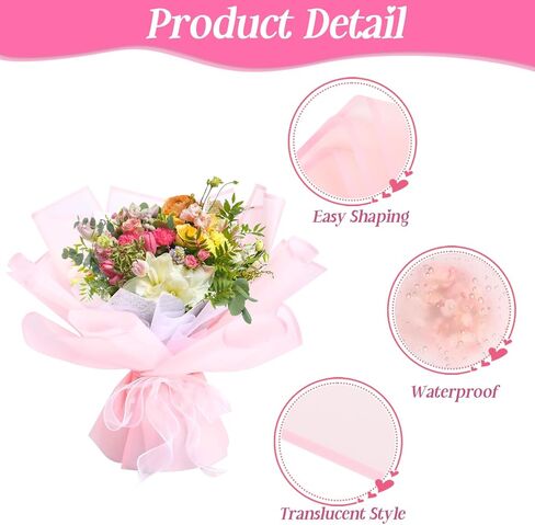 CCINEE 20 Sheets Pink Flower Wrapping Paper,Waterproof Fresh Flower Packing Material Florist Bouquet Supplies DIY Craft Gift Packing in Saudi Arabia