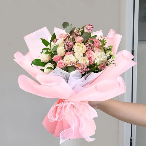 CCINEE 20 Sheets Pink Flower Wrapping Paper,Waterproof Fresh Flower Packing Material Florist Bouquet Supplies DIY Craft Gift Packing in Saudi Arabia
