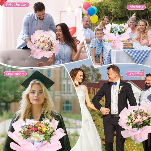 CCINEE 20 Sheets Pink Flower Wrapping Paper,Waterproof Fresh Flower Packing Material Florist Bouquet Supplies DIY Craft Gift Packing in Saudi Arabia