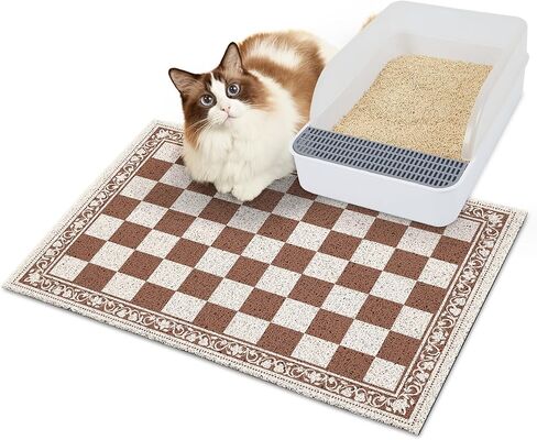 بساط فضلات القطط من Bienbee، بساط صندوق فضلات مقاوم للماء مقاس 81.28 سم × 55.88 سم، بساط فضلات مع قاعدة غير قابلة للانزلاق، بساط محاصرة فضلات سهل التنظيف للقطط، وردي وأخضر مقاس L in Kuwait