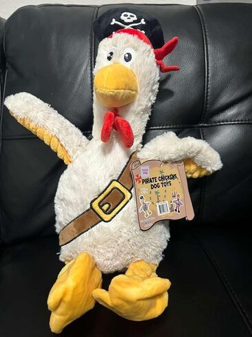 Pirate Chicken Dog Toy – 18" Durable Plush Squeaky Toy with Internal Rope & Crinkle Wings, Soft Interactive Toy for Medium & Large Dogs (White) in Saudi Arabia