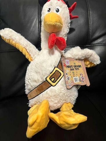 Pirate Chicken Dog Toy – 18" Durable Plush Squeaky Toy with Internal Rope & Crinkle Wings, Soft Interactive Toy for Medium & Large Dogs (White) in Saudi Arabia