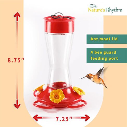 Nature's Rhythm Bird Feeder 4 bee Guard Plastic Yellow Flowers Feeding Port 8oz Glass Pinch Waist Hummingbird Feeder (1Pcs) in Saudi Arabia