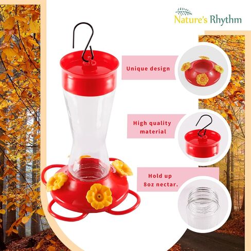 Nature's Rhythm Bird Feeder 4 bee Guard Plastic Yellow Flowers Feeding Port 8oz Glass Pinch Waist Hummingbird Feeder (1Pcs) in Saudi Arabia