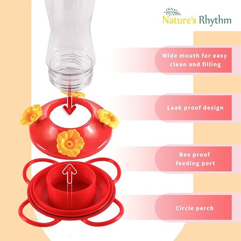 Nature's Rhythm Bird Feeder 4 bee Guard Plastic Yellow Flowers Feeding Port 8oz Glass Pinch Waist Hummingbird Feeder (1Pcs) in Saudi Arabia